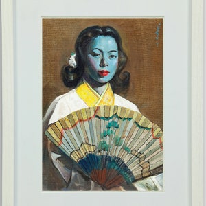 03 The Fan by Cecil Beall (1 of 4) Tretchikoff Era - PRINTABLE Art Poster Print - Instant Digital Download