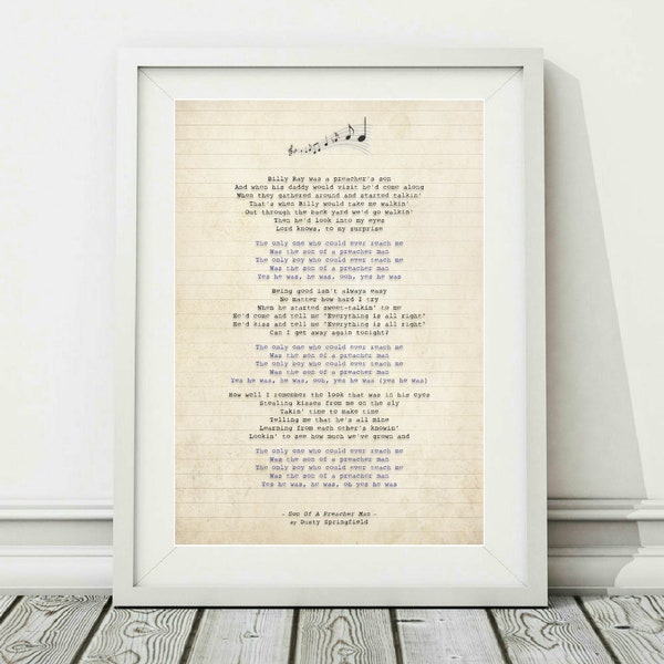 Dusty Springfield - Son Of A Preacher Man - Song Lyric Art Poster Print - Sizes A4 A3