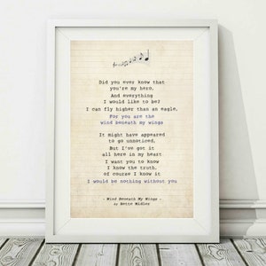Bette Midler - Wind Beneath My Wings - PRINTABLE Song Lyric Art Poster Print - Instant Digital Download