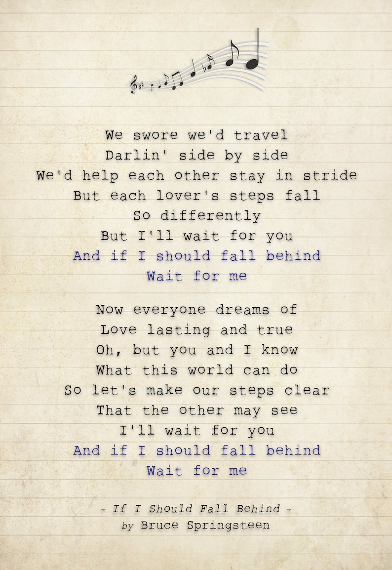 Bruce Springsteen - If I Should Fall Behind - Song Lyric Art Poster ...