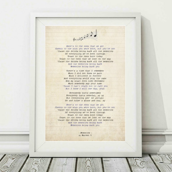 Maroon 5 - Memories - Song Lyric Art Poster Print - Sizes A4 A3