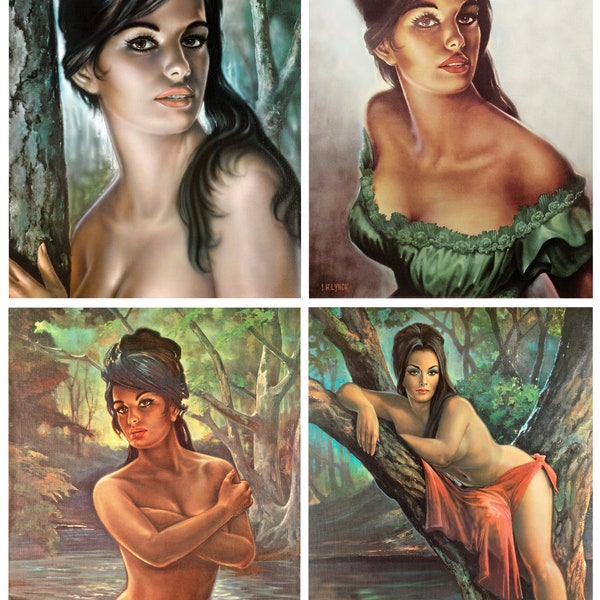 JH Lynch Set of 4 Prints Tretchikoff Era - Tina, Nymph, Woodland Goddess - PRINTABLE Art Poster Prints - Instant Digital Download