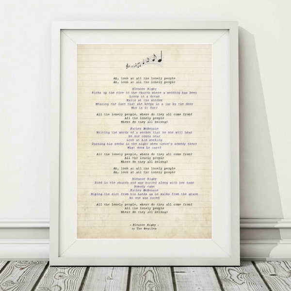 The Beatles - Eleanor Rigby - PRINTABLE Song Lyric Art Poster Print - Instant Digital Download