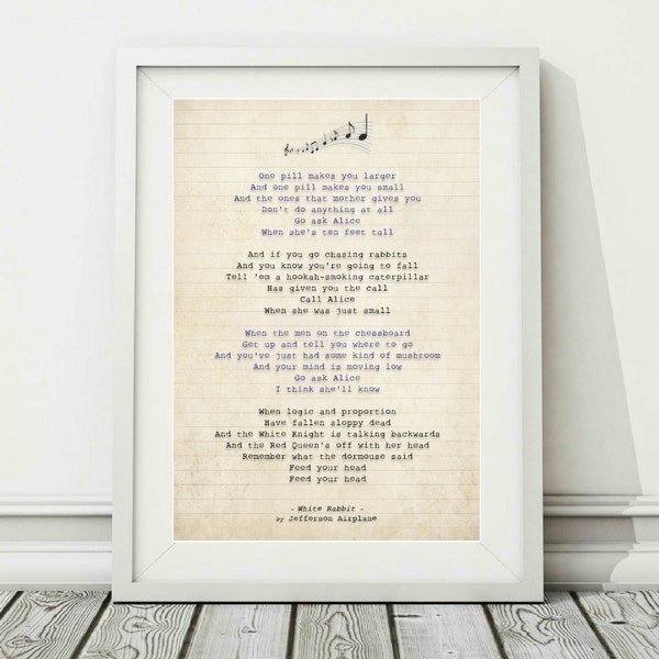 Jefferson Airplane - White Rabbit - Song Lyric Art Poster Print - Formati A4 A3