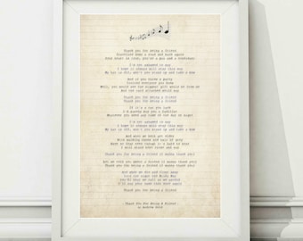 Andrew Gold - Thank You For Being A Friend - DRUCKBARE Song Lyric Art Poster Print - Sofortiger digitaler Download