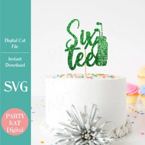 Golf 60e verjaardag taart Topper SVG - zes Tee taart Topper bestand, verjaardagsfeestje decoraties, golfen partij