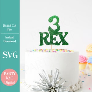 Three Rex Dinosaur Cake Topper SVG File - 3rd Birthday SVG - Dinosaur SVG - Birthday Party Design-