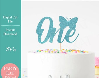 Butterfly One Cake Topper SVG File - Butterfly Cake Topper SVG, Spring Birthday Party, PNG File, Vector File