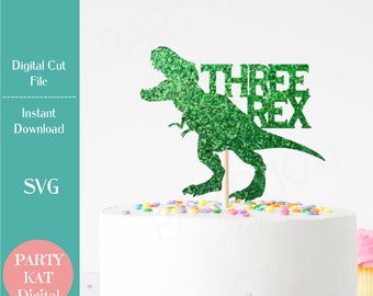 File in formato SVG di tre Rex Dinosaur Cake Topper - 3 ° compleanno SVG - dinosauro SVG - Birthday Party Design-