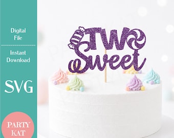 Two Sweet Cake Topper SVG File, 2nd Birthday SVG, Candy SVG, Birthday Party Design, ice cream birthday