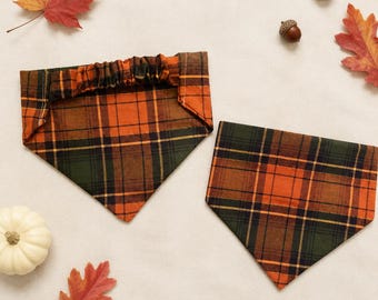 Plaid Dog Bandana, Handmade Slip On Pet Scarf, Scrunchie Neck Bandana, Cotton Dog Accessory