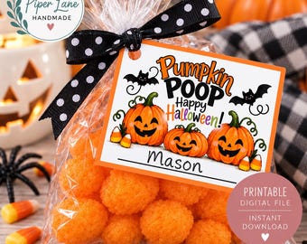 Pumpkin Poop Printable Halloween Tags, Halloween Treat Bag Tags, Classroom Halloween Favors, Kids Pumpkin Treat Tags, Instant Download