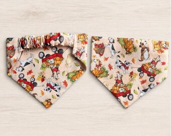 Autumn Dog Bandana, Handmade Slip On Pet Scarf, Scrunchie Neck Bandana, Cotton Dog Accessory