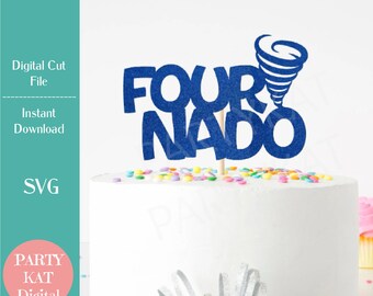 Four Nado Cake Topper SVG File - 4th Birthday SVG - Tornado SVG - Birthday Party Design-