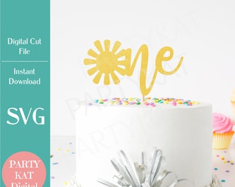 Sun One Cake Topper SVG File, 1st Birthday SVG, Summer Sun SVG, Birthday Party Design, First Birthday, Summer Birthday