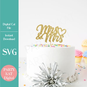 Mrs. & Mrs. Cake Toppers SVG - Descarga instantánea, Fiesta de compromiso, Boda gay, Matrimonio del mismo sexo, Boda LGBTQ, Boda lesbiana
