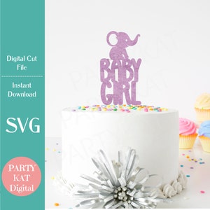 Elefant Baby Mädchen Cake Topper SVG-Datei - Elefant SVG, Safari Baby Shower, Gender Reveal