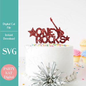 One Rocks Cake Topper Archivo SVG, 1er cumpleaños SVG, Rock Star SVG, Diseño de fiesta de cumpleaños, Primer cumpleaños, Rock and Roll
