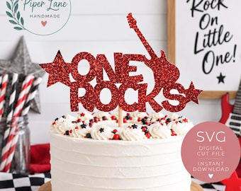 One Rocks Cake Topper SVG File, 1st Birthday SVG, Rock Star SVG, Birthday Party Design, First Birthday, Rock and Roll