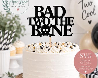 Bad Two The Bone Cake Topper SVG File - 2nd Birthday SVG - Rock themed party shirt - Birthday Decor