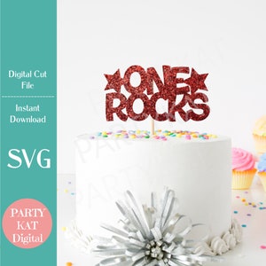 One Rocks Cake Topper SVG-Datei, 1. Geburtstag SVG, Rock Star SVG, Geburtstag Party Design, erster Geburtstag, Rock and Roll
