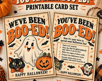 You’ve Been Booed Printable, Vintage Halloween Boo Sign and Instructions, Neighborhood Boo Basket Game, Instant Download