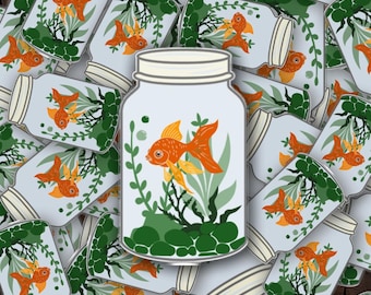 Goldfish Terrarium Sticker,  Fishbowl Sticker, Die Cut, Water Bottle Sticker, Laptop Sticker, Fish Sticker