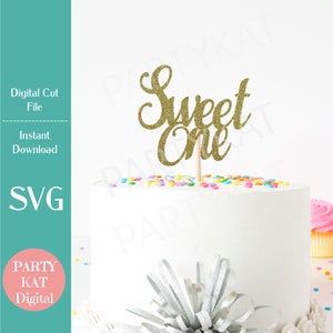 Sweet one Cake Topper SVG - décorations de fête d'anniversaire 1er anniversaire - décorations scintillantes