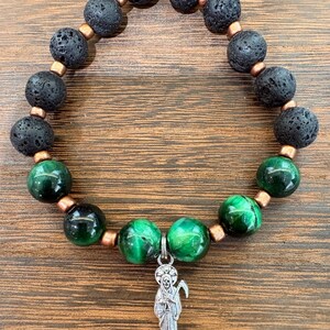 Santa Muerte Braclet in Green Tigers Eye