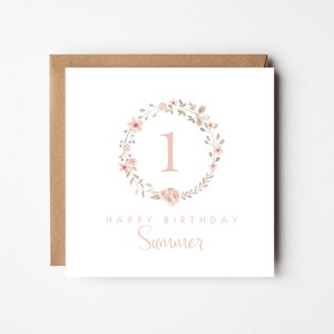 Cartão de aniversário personalizado | 1o 2o ó cartão de aniversário | primeiro cartão de aniversário | primeiro cartão de aniversário das meninas | Cartão de aniversário rosa floral