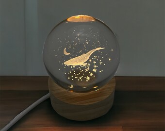 Personalized Whale Night Light, Custom Globe Night Lamp, Cute Whale Lamp, Decorative Room Decor, Sphere Lamp, Desk Lamp, Custom Baby Gift