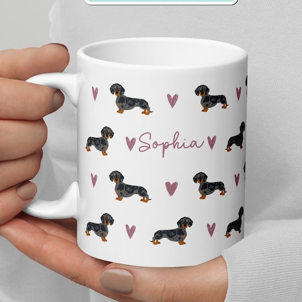 Personalised Dachshund Mug, Dapple Dachshund Mug, Sausage Dog Mug, Sausage Dog Gifts, Personalised Dog Gift, Wiener Dog Mug, New Puppy Gift