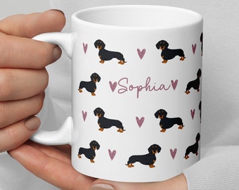 Personalised Dachshund Mug, Smooth Dachshund Mug, Sausage Dog Mug, Personalised Dachshund Gift, Wiener Dog Mug, New Puppy Gift, Custom Name