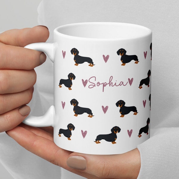 Personalised Dachshund Mug, Smooth Dachshund Mug, Sausage Dog Mug, Personalised Dachshund Gift, Wiener Dog Mug, New Puppy Gift, Custom Name