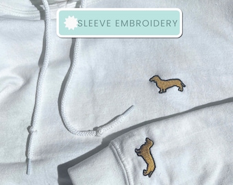 Dachshund Embroidered Hoodie, Embroidered Unisex Hoodie, Dachshund Lover Gift, Sausage Dog Lover Hoodie, Sleeve Embroidery, Dog Mum Hoodie