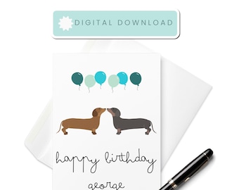 Personalised Dachshund Birthday Card, Happy Birthday Card Dachshund, Custom Name Birthday Card, Sausage Dog Birthday Card, Printable Card