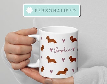 Personalised Dachshund Mug, Longhair Dachshund Mug, Sausage Dog Mug, Sausage Dog Gift, Personalised Dog Gift, Wiener Dog Mug, New Puppy Gift
