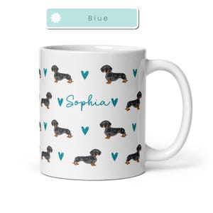 Tazza personalizzata con bassotto, tazza con bassotto maculato, tazza con bassotto bassotto, regali con bassotto, regalo personalizzato per cani, tazza con bassotto bassotto, regalo per cucciolo Blue