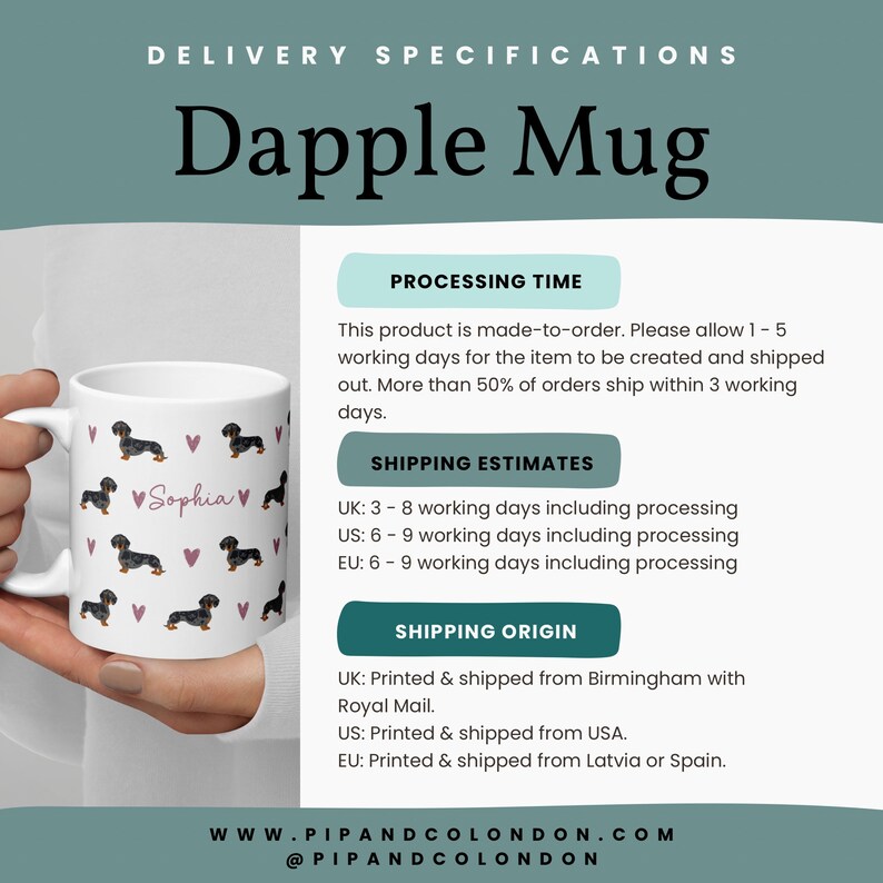 Tazza personalizzata con bassotto, tazza con bassotto maculato, tazza con bassotto bassotto, regali con bassotto, regalo personalizzato per cani, tazza con bassotto bassotto, regalo per cucciolo immagine 9