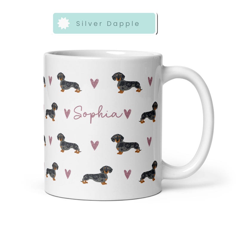 Tazza personalizzata con bassotto, tazza con bassotto maculato, tazza con bassotto bassotto, regali con bassotto, regalo personalizzato per cani, tazza con bassotto bassotto, regalo per cucciolo immagine 2