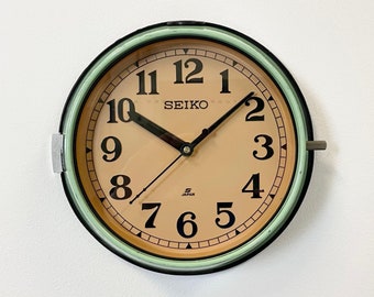 Vintage Seiko Wall Clock - Retro Green Industrial Steel Slave Wall clock - Maritime Nautical Cargo Ship Quartz Clock