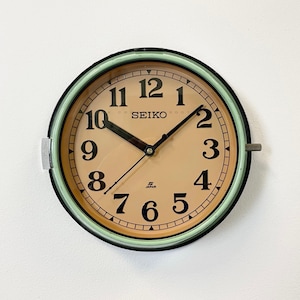 Vintage Seiko Wall Clock - Retro Green Industrial Steel Slave Wall clock - Maritime Nautical Cargo Ship Quartz Clock