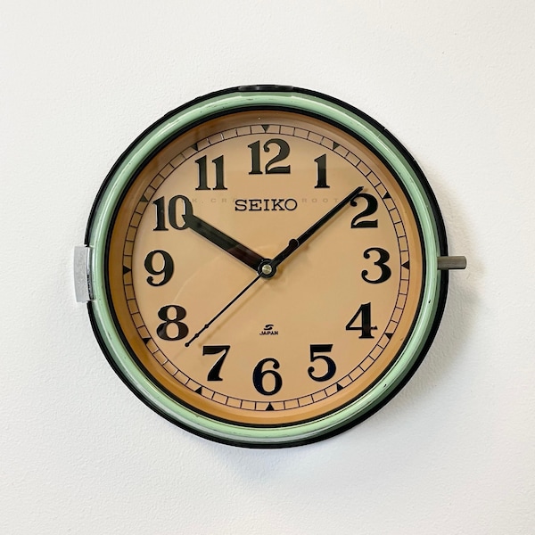 Vintage Seiko Wall Clock - Retro Green Industrial Steel Slave Wall clock - Maritime Nautical Cargo Ship Quartz Clock