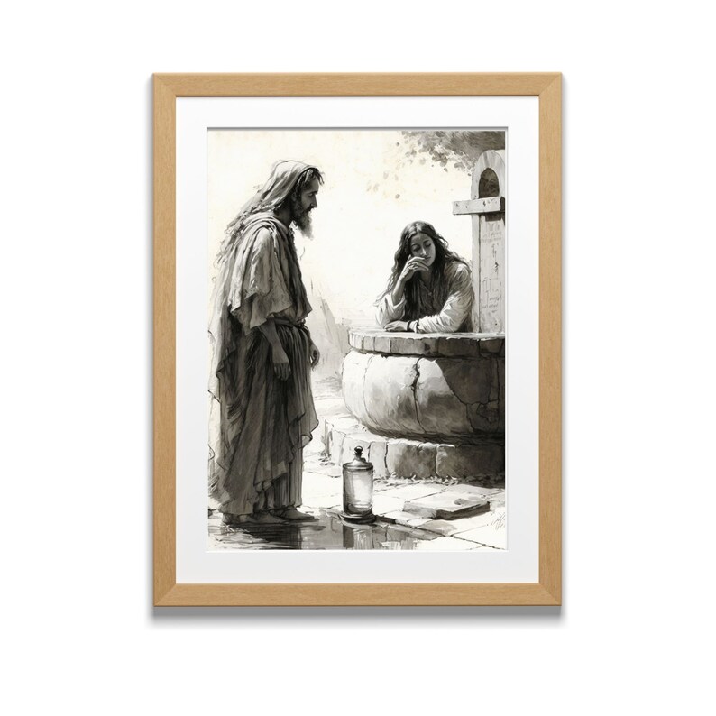 Jesus Woman at the Well | DIGITAL PRINT | Wall Art | AI Sketch | Jesus ...