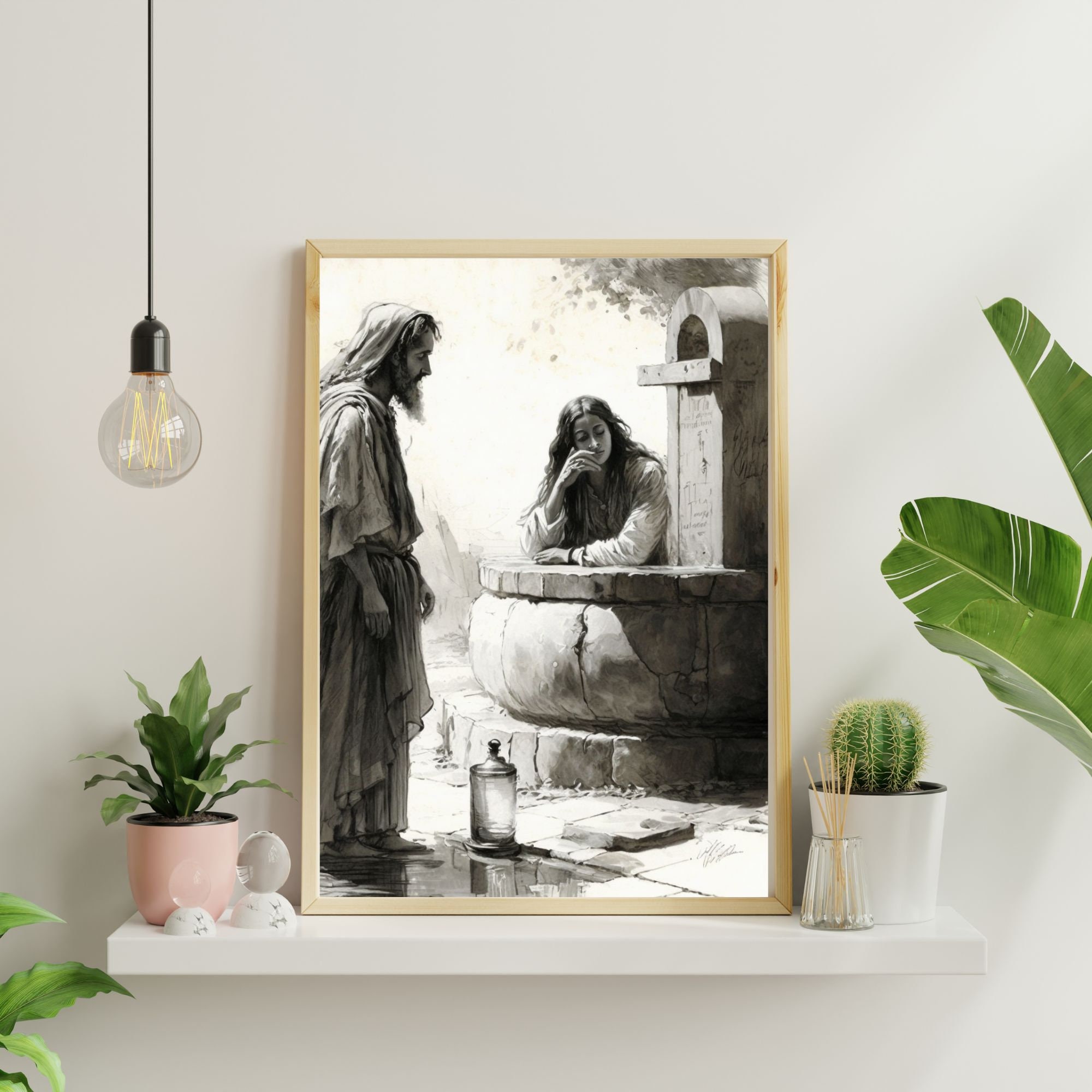 Jesus Woman at the Well | DIGITAL PRINT | Wall Art | AI Sketch | Jesus ...