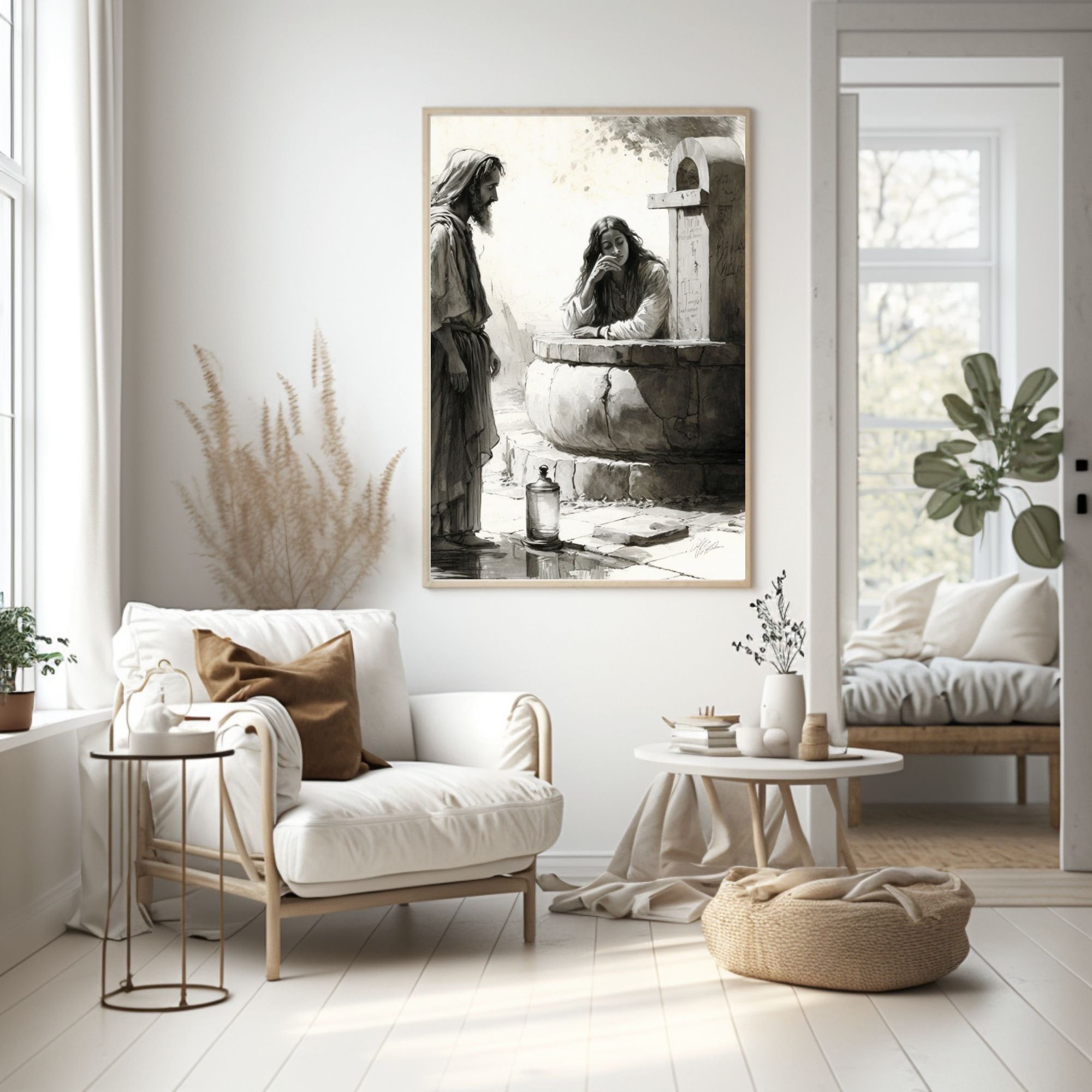 Jesus Woman at the Well | DIGITAL PRINT | Wall Art | AI Sketch | Jesus ...
