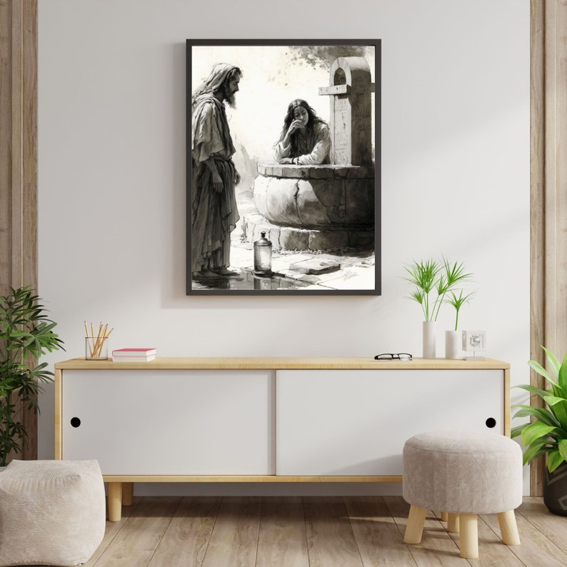 Jesus Woman at the Well | DIGITAL PRINT | Wall Art | AI Sketch | Jesus ...