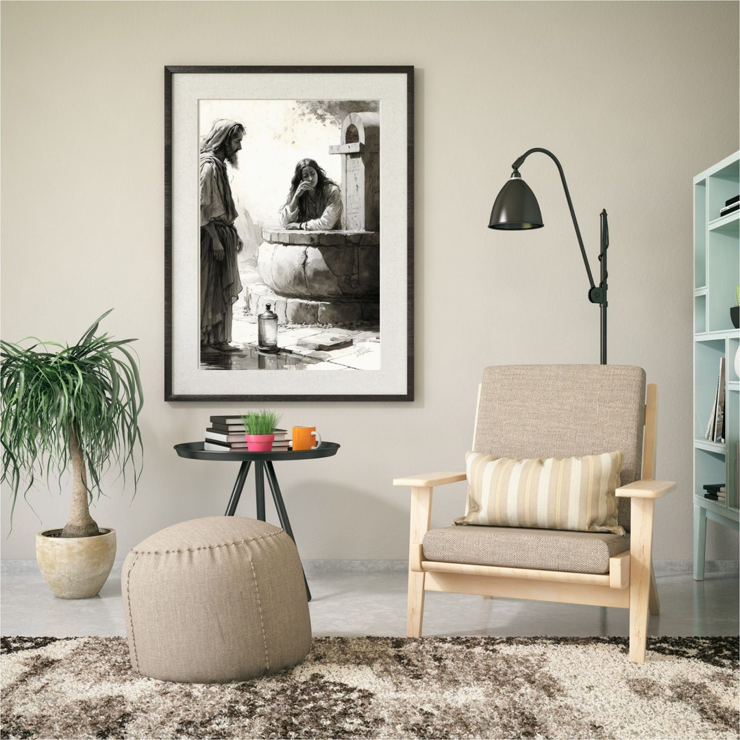 Jesus Woman at the Well DIGITAL PRINT Wall Art AI Sketch Jesus Art ...