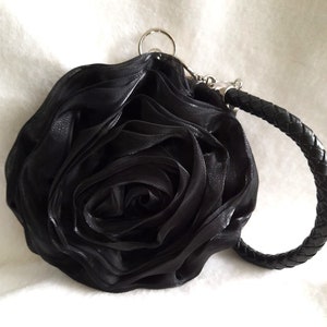 Black Flower Organza Evening Clutch Bag,Gothic Wedding Purse For Bride Or Bridesmaid