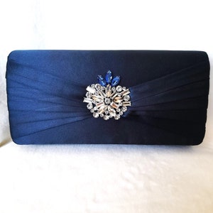 Navy Blue Clutch Bag,Satin Evening Purse With Crystals